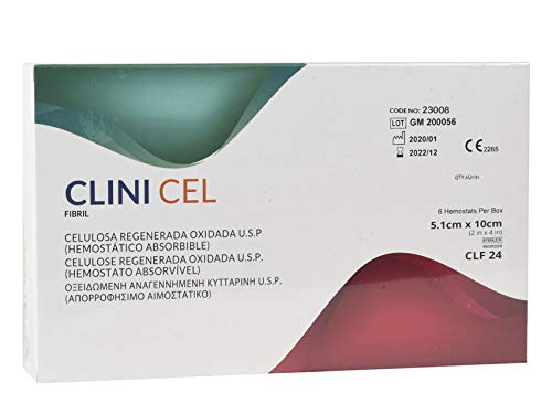 CLINICEL Fibril Type, Sterile Pflanzliche Oxidierte Regenerierte Cellulose, Resorbierbares Blutstillendes Mittel, Größen: 5,1 x 10 cm, 2 x 4 Zoll, Packung von 6 Stücken. von GIMA