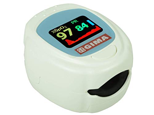 GIMA OXY-PED PULSOXIMETER, Tragbares und professionelles Fingerpulsoximeter (Ø 8-16 mm), erfasst die Sauerstoffsättigung, den Herzfrequenz und die Blutperfusion, Akkumulatoren+USB-Ladegerät, Visuelle und akustische Alarme, LCD-Bildschirm von GIMA