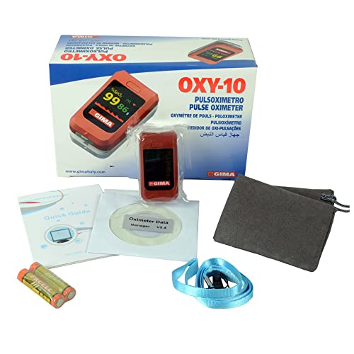 GIMA Oxy-10 Wireless Pulsoximeter für den Finger, tragbar, erkennt Sättigung, Schläge und Verlust, 2 AAA-Batterien im Lieferumfang enthalten, visuelle und akustische Alarme, Farb-OLED-Display von GIMA