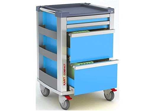 Gima 45674 Medizinischer Wagen multifuncional KART Compact - Blau - 4 Schubladen mit exklusivem automatischem Schließsystem von GIMA