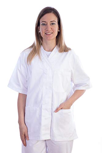 Gima - Kasack aus Baumwolle und Polyester, Krankenhausuniform, weiße Farbe, V-Ausschnitt, Halbärmel, 5 Druckknöpfe, für Damen, L-Größe, für Ärzte, Tierärzte, Krankenpfleger und Gesundheitspersonal von GIMA