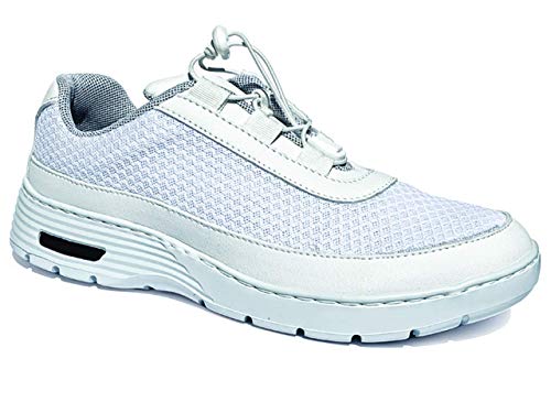 Gima - Rutschfeste, antistatische, wasserdichte und leichtgewichtige HF100 Unisex-Sneakers aus atmungsaktivem Mikrofaser-Gewebe, mit elastischen Schnürsenkeln, Weiße Farbe, EU-Größe 35, 1 Paar. von GIMA