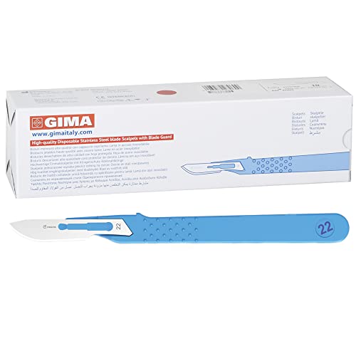 Gima - Sterile Skalpelle aus rostfreiem Edelstahl, Handgriff aus ABS, zum Einmalgebrauch, Standard, Nr. 22, 10 einzeln verpackte Skalpelle. von GIMA