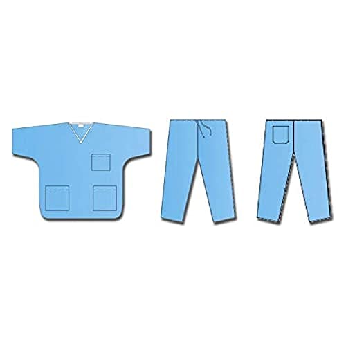 Mediberg SMS Vliesstoff-Uniform, Tunika mit V-Ausschnitt und 3 Taschen, mit 1 Tachino-Hose, Größe L, blickdicht, blau, unsteril, Einweg, 50 Uniformen von GIMA