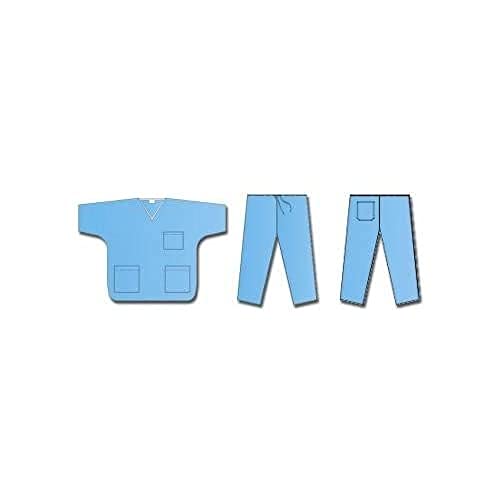 Mediberg SMS Vliesstoff-Uniform, Tunika mit V-Ausschnitt und 3 Taschen, mit 1 Tachino-Hose, Größe S, blickdicht, blau, unsteril, Einweg, 50 Uniformen von GIMA