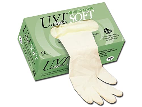 UVI Extra Soft - Einweg-Untersuchungshandschuhe aus Stretch-Vinyl, Talkumfrei, unsteril, latexfrei, DM-Klasse I, PSA-Risikokategorie III, Größe Large, Spender mit 100 beidhändig tragbaren Handschuhen von GIMA