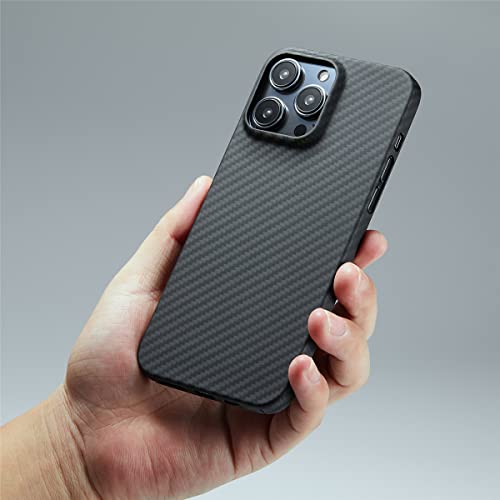 Ultra Slim Case für Apple iPhone 15 Pro Max Schutzhülle aus echter Aramidfaser Soft Touch Tough Durable Carbon Bumper (Schwarz) von GIMENOHIG