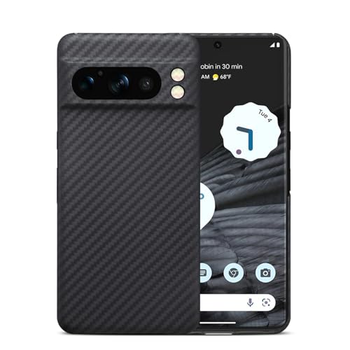 Ultra Slim Hülle für Google Pixel 8 Pro, Schutzhülle aus echter Aramidfaser, weiche Haptik, robuster Carbon-Bumper (Schwarz) von GIMENOHIG