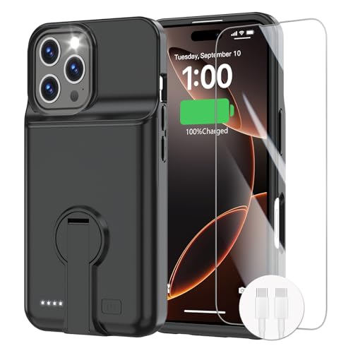 GIN FOXI Akkuhülle für iPhone 16 Pro, Ladehülle mit Ständer, 8500 mAh, wiederaufladbar, ultradünn, Anti-Fallschutz, erweiterter Akkupack, Ladehülle für iPhone 16 Pro, Akkuhülle, 6,3 Zoll, Schwarz GIN FOXI Akkuhülle für iPhone 16 Pro, Ladehülle mit Ständer, 8500 mAh, wiederaufladbar, ultradünn, Anti-Fallschutz, erweiterter Akkupack, Ladehülle für iPhone 16 Pro, Akkuhülle, 6,3 Zoll, Schwarz von GIN FOXI