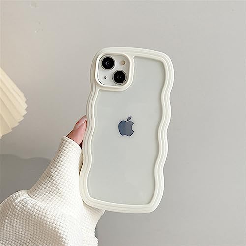 GINASH Niedliche transparente Handyhülle mit lockiger Welle für iPhone 14Pro 13 12 11 Pro Max X XR XS Max Hybrid Candy stoßfeste klare Harte PC-Abdeckung,w,für iPhone 14 von GINASH
