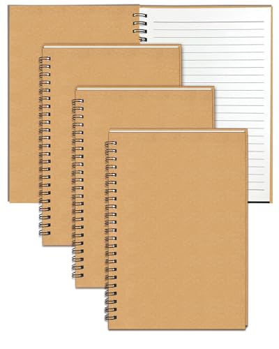 4er-Pack Spiralblock A5, Kleines Notizbücher 21 x 14,5cm 60 Liniert Blätter Notizbuch A5 mit Blanko Braun Kraft-Abdeckung Schreiben Notizblock für Schule Zuhause Projekt Notizen Büro Geschenke Frauen von GINMLYDA