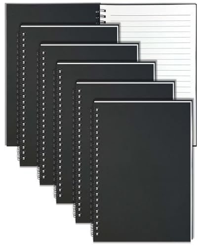 GINMLYDA 6er-Pack Spiralblock A5, Kleines Notizbücher 21 x 14,5cm 60 Liniert Blätter Notizbuch A5 Blanko Schwarz Kraft-Abdeckung Schreiben Notizblock für Schule Zuhause Projekt Notizen Büro Geschenke von GINMLYDA