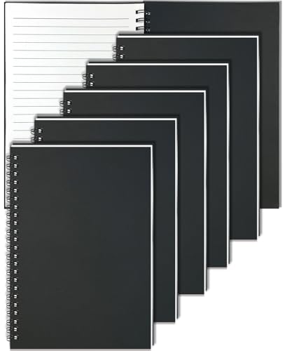 GINMLYDA 6er-Pack Spiralblock A5, Spiralbindung Notizbüch 21x14,5cm 60 Liniert Blätter Notizbuch A5 Blanko Schwarz Kraft-Abdeckung Schreiben Notizbücher von GINMLYDA