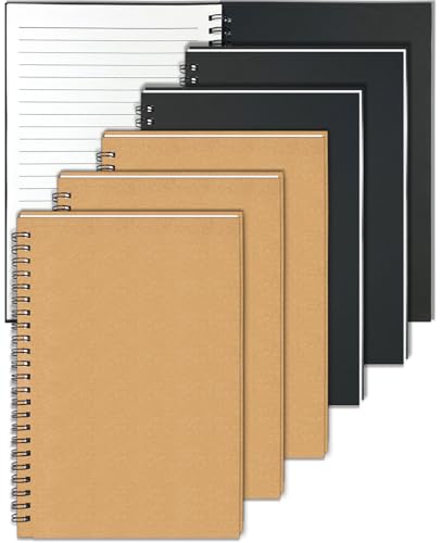 GINMLYDA 6er-Pack Spiralblock A5, Spiralbindung Notizbüch 21x14,5cm 60 Liniert Blätter Notizbuch A5 Schwarz & Braun Kraft-Abdeckung Schreiben Notizbücher von GINMLYDA