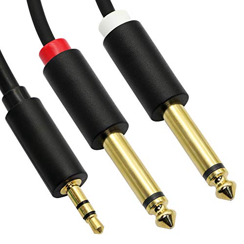 3,5 mm auf Dual 6,35 mm Audiokabel, 3,5 mm TRS Stereo Stecker auf Dual 1/4 Zoll TS Mono Stecker Y-Splitterkabel Adapter, für Heim-Stereoanlage, Notebook, Computer, Mixer, MP3-Player etc. (0,5m) von GINTOOYUN