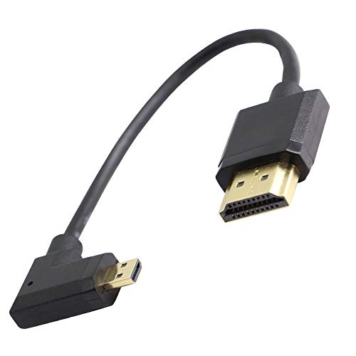 90 Grad Micro-HDMI-Stecker auf HDMI-Stecker, Adapter-Stecker, 4 K, 60 Hz, Ethernet, HDMI Typ D auf Typ A, 3D-Audio-Return für Kameras, 15 cm (links) von GINTOOYUN