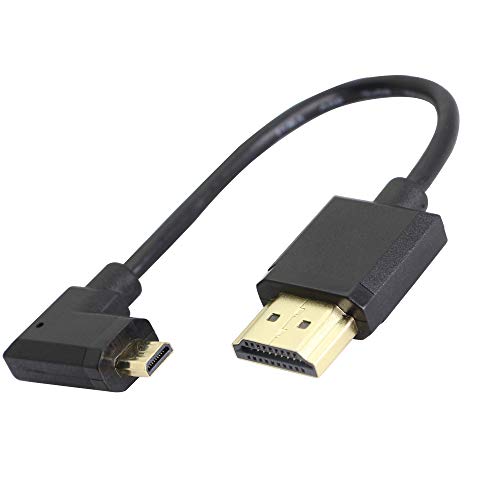 90 Grad Micro-HDMI-Stecker auf HDMI-Stecker, Adapter-Stecker, 4 K, 60 Hz, Ethernet, HDMI Typ D auf Typ A, 3D-Audio-Return für Kameras, 15 cm (rechts) von GINTOOYUN