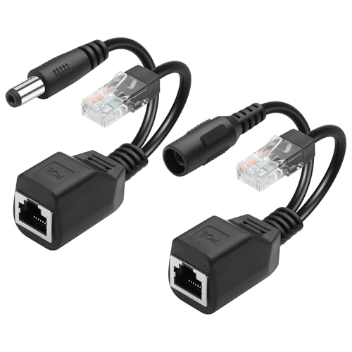 GINTOOYUN 1 Paar POE Splitter Adapter DC3-57V 100Mbps DC5.5x2.1mm Männliche und weibliche Stecker Set POE Power Over Ethernet Splitter für Sicherheitskameras,CCTV-Überwachung,IP-Kameras usw(6,3 Zoll) von GINTOOYUN