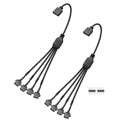 GINTOOYUN 2 PCS 1 bis 4 ARGB Splitter Kabel 12V 4-Pin Buchse zu vier SM 4-Pin weibliche adressierbare RGB Splitter Kabel für LED Lichtstreifen,12V ARGB Lüfter,Computergehäuse,etc(11.8Inch)(Stil 11) von GINTOOYUN