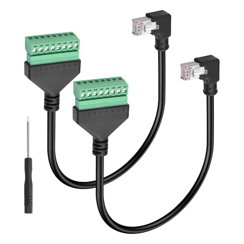 GINTOOYUN 2-Pcs Ethernet Schraube Terminal Verlängerungskabel Cat6e 90 Grad RJ45 Stecker zu 8-Pin abnehmbare Schraube Terminal Ethernet Kabel für Laptop,Router,Drucker etc(11.81 Zoll)(Links beugen) von GINTOOYUN