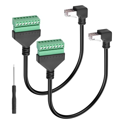 GINTOOYUN 2-Pcs Ethernet Schraube Terminal Verlängerungskabel Cat6e 90 Grad RJ45 Stecker zu 8-Pin abnehmbare Schraube Terminal Ethernet Kabel für Laptop,Router,Drucker etc(11.81 Zoll) (Oben beugen) von GINTOOYUN