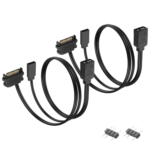 GINTOOYUN 2 Stück 15-poliges SATA-zu-RGB-Lüfter-Stromkabel 22AWG 15-poliger SATA-Stecker+2-poliger Neustartknopf-Stecker zu 3-poligem RGB-Buchsen-RGB-Lüfter-Stromkabel für RGB-Lüfter usw(12,72 Zoll) von GINTOOYUN
