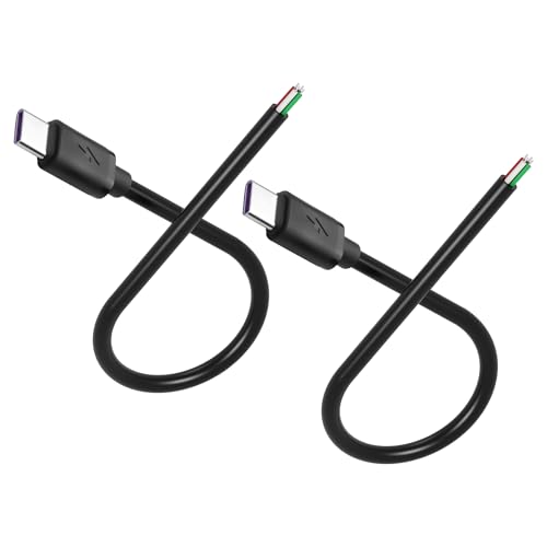 GINTOOYUN 2 Stück 5V/3A USB-C männlicher Stecker Pigtail Netzkabel 22AWG Typ-C männlicher Stecker zu 4 Pin verzinktem Bare Wire DIY Kabel für Laptops, Handys,DIY,etc(11,81 Zoll) (Männlicher Stecker) von GINTOOYUN
