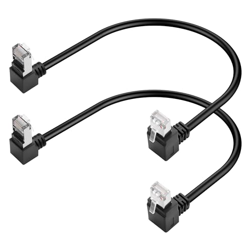 GINTOOYUN 2 Stück Cat5e Ethernet Kabel RJ45 Aufwärtsdrehend Abwärts 90 Grad Stecker Internet LAN Kabel für PC, Router, Schalter, Drucker usw(13,97 Zoll) von GINTOOYUN