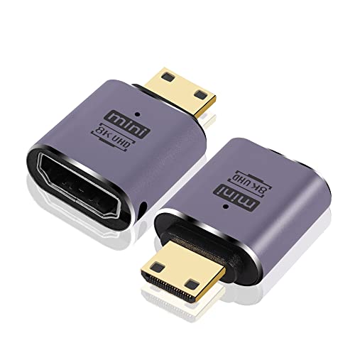 GINTOOYUN 8K Mini-HDMI auf Standard-HDMI-Adapter 2.1 Version Mini-HDMI-Stecker auf HDMI-Buchse Anschlussadapter für Kamera, Laptop, Tablet, HDTV, Projektor 2 PCS (Gerader Kopf) von GINTOOYUN