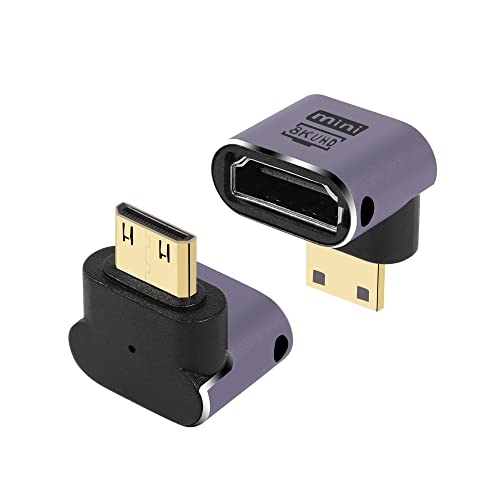 GINTOOYUN 8K Mini-HDMI auf Standard-HDMI-Adapter 2.1 Version Mini-HDMI-Stecker auf HDMI-Buchse Anschlussadapter für Kamera, Laptop, Tablet, HDTV, Projektor 2 PCS (Obere Biegung) von GINTOOYUN