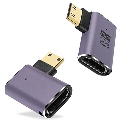 GINTOOYUN 8K Mini-HDMI auf Standard-HDMI-Adapter 2.1 Version Mini-HDMI-Stecker auf HDMI-Buchse Anschlussadapter für Kamera, Laptop, Tablet, HDTV, Projektor 2 PCS (Rechte Biegung) von GINTOOYUN