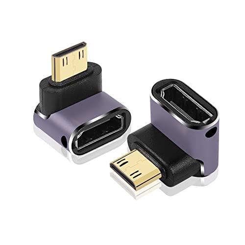 GINTOOYUN 8K Mini-HDMI auf Standard-HDMI-Adapter 2.1 Version Mini-HDMI-Stecker auf HDMI-Buchse Anschlussadapter für Kamera, Laptop, Tablet, HDTV, Projektor 2 PCS (Untere Biegung) von GINTOOYUN