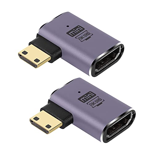 GINTOOYUN 8K Mini-HDMI auf Standard-HDMI-Adapter 2.1 Version Mini-HDMI-Stecker auf HDMI-Buchse Anschlussadapter für Kamera, Laptop, Tablet, HDTV, Projektor 2 PCS (links gebogen) von GINTOOYUN