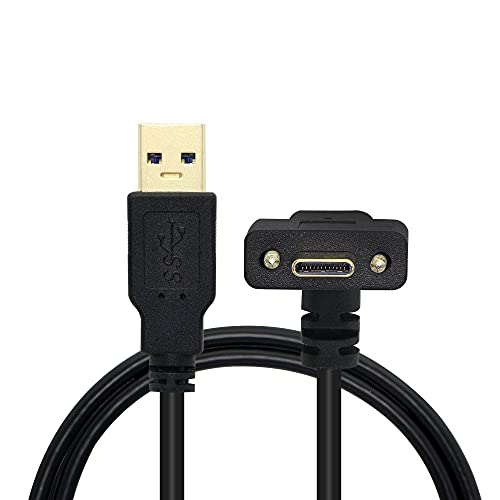 GINTOOYUN 90 Grad USB Typ-C Panel Mount Kabel 3,28 FT Dual Screw Locking USB 3.0 Type-A Male auf Type-C Male Cable for Industrial Panels, Cameras, Handys etc. (3.28) von GINTOOYUN