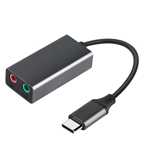 GINTOOYUN Externe USB-Typ-C-Stereo-Soundkarte, USB Typ-C Dual Channel externe Soundkarte mit 3,5 mm Lautsprecher/Kopfhörer- und Mikrofonanschlüssen für Laptops, Kopfhörer, Mikrofone, PS4 usw von GINTOOYUN