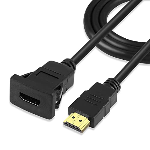 GINTOOYUN HDMI-Panel, eingebettetes Verlängerungskabel, Schnalle, quadratisch, einzelner Anschluss,HDMI-Buchse auf HDMI-Stecker,Verlängerungsschnittstelle,Kabel für Auto,LKW, Armaturenbrett (90 cm) von GINTOOYUN
