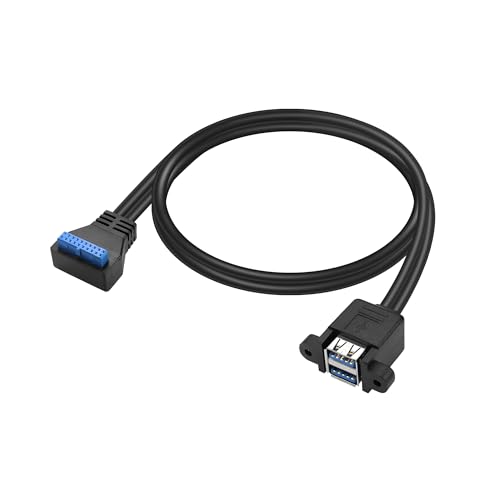 GINTOOYUN Motherboard 19/20Pin auf Dual USB3.0 Kabel Motherboard 19/20Pin rechtwinklig Weiblich auf Dual USB3.0 Weiblich Panel Mount Kabel mit zwei Panel Mount Schrauben (19Inch) (Aufwärtsbiegung) von GINTOOYUN