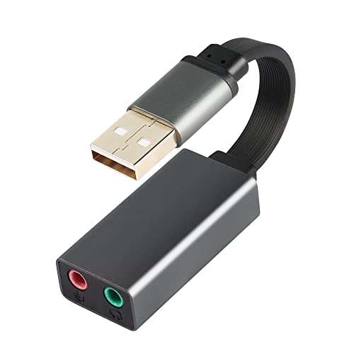 GINTOOYUN USB 2.0 Dual Channel Externer Soundkarten-Adapter, flaches Band, USB externes Stereo-Soundkarten-Kabel mit 3,5 mm Lautsprecher-/Kopfhörer- und Mikrofonbuchsen für Laptops,Kopfhörer usw. von GINTOOYUN