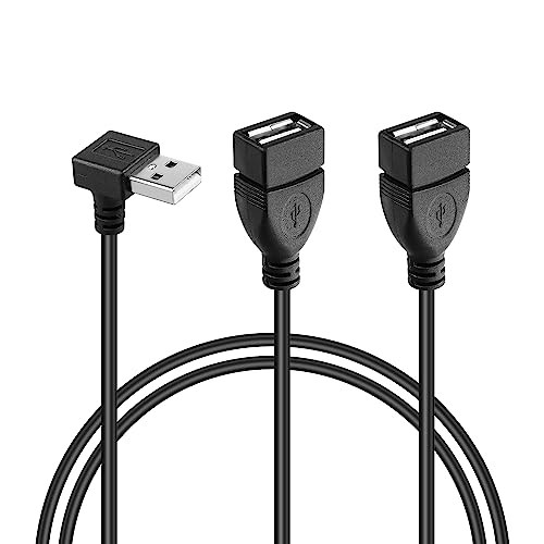 GINTOOYUN USB A 2.0 Y Splitter Verlängerungskabel, 90 Grad Winkel Stecker Stecker Kabel für Auto, Laptop, PC, Handy, Drucker/U-Disk etc 3.28FT (oben Winkel) (Abwärts-Winkel) von GINTOOYUN
