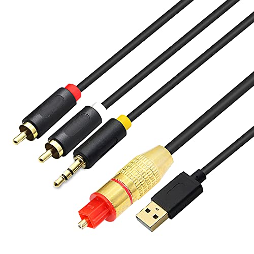 GINTOOYUN USB Koaxial Digital Analog Audio Kabel, AUX SPDIF Digital Koaxial auf 3,5 mm + 2 RCA Jack Converter Digital Audio Kabel für TV, PS4, Blu-Ray Player, Multimedia Lautsprecher, 1.5 Meters von GINTOOYUN