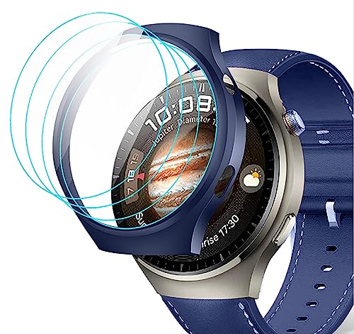 GIOPUEY [1+3 Stück Hülle Kompatibel mit Huawei Watch 4 Pro, mit Schutzfolie, Hartplastikmaterial, Antikollision, Huawei Watch 4 Pro Cover - Blue von GIOPUEY