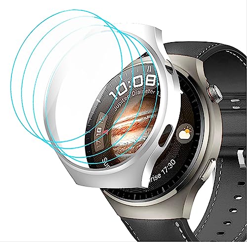 GIOPUEY [1+3 Stück Hülle Kompatibel mit Huawei Watch 4 Pro, mit Schutzfolie, Hartplastikmaterial, Antikollision, Huawei Watch 4 Pro Cover - Silver von GIOPUEY