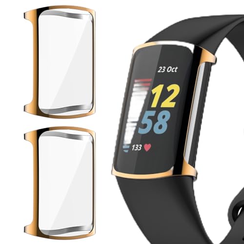 GIOPUEY [2 Stück Hülle Kompatibel mit Fitbit Charge 6, Soft TPU, Shock Resistant, Fitbit Charge 6 Cover - Rose Gold+Rose Gold von GIOPUEY