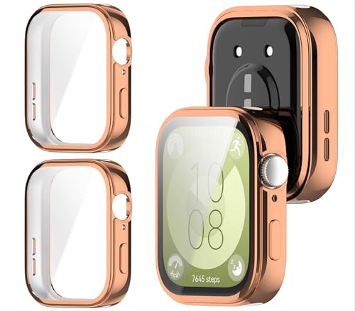 GIOPUEY [2 Stück Hülle Kompatibel mit Huawei Watch Fit 3, Soft TPU, Shock Resistant, Huawei Watch Fit 3 Cover - Rose Gold+Rose Gold von GIOPUEY