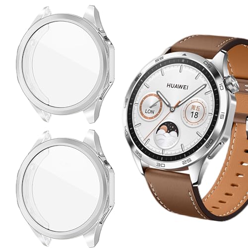 GIOPUEY [2 Stück Hülle Kompatibel mit Huawei Watch GT 4 46mm, Soft TPU, Shock Resistant, Huawei Watch GT 4 46mm Cover - Silver+Silver GIOPUEY [2 Stück Hülle Kompatibel mit Huawei Watch GT 4 46mm, Soft TPU, Shock Resistant, Huawei Watch GT 4 46mm Cover - Silver+Silver von GIOPUEY