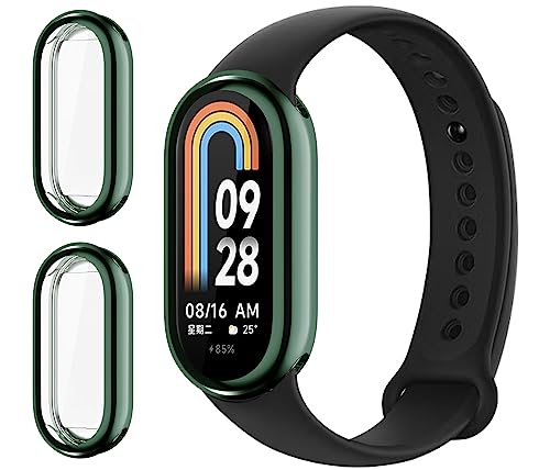 GIOPUEY [2 Stück Hülle Kompatibel mit Xiaomi Mi Band 8, Soft TPU, Shock Resistant, Xiaomi Mi Band 8 Cover - Green+Green von GIOPUEY