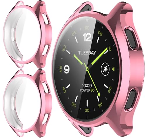 GIOPUEY [2 Stück Hülle Kompatibel mit Xiaomi Watch 2, Soft TPU, Shock Resistant, Xiaomi Watch 2 Cover - Pink+Pink von GIOPUEY