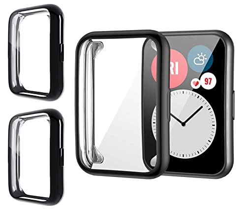 GIOPUEY [2 Stück] Hülle mit kompatiblem Huawei Watch Fit 2, Soft TPU, Shock Resistant, Huawei Watch Fit 2 Cover - Black+Black von GIOPUEY
