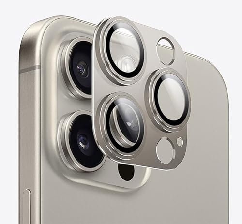 GIOPUEY Anti-Fall Kamera Schutzfolie Kompatibel mit iPhone 15 Pro Max, iPhone 15 Pro Kameraschutz, 2-in-1-Material, Anti Fingerabdruck, Kompletter Schutz - Natural von GIOPUEY