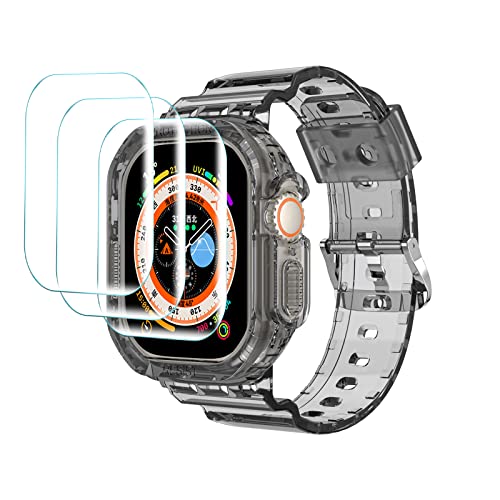 GIOPUEY Armband Kompatibel mit Apple Watch Ultra/Ultra 2 2023 69mm, Weiches TPU Armband + 3 Stück Schutzfolie [innovatives Design] Ersatzarmband - transparent Black von GIOPUEY